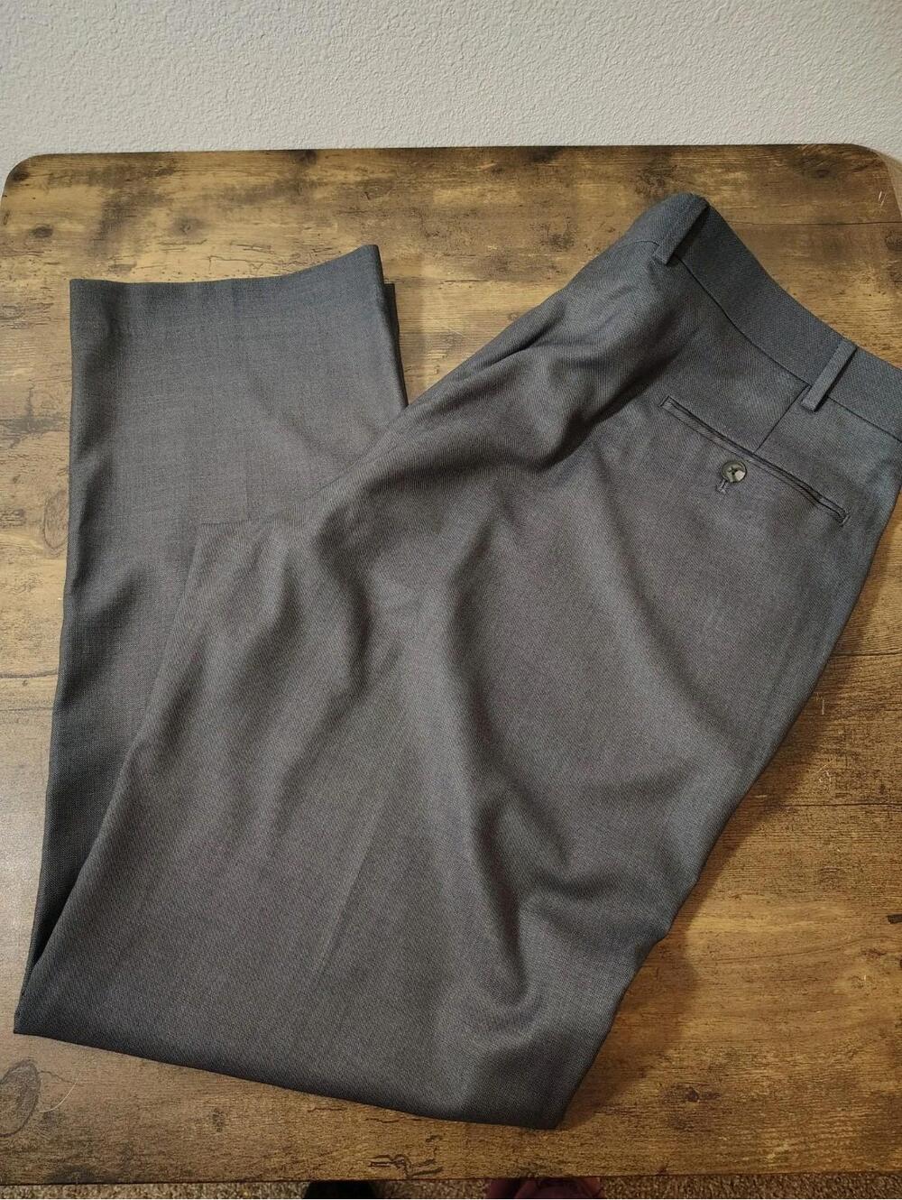 PORTFOLIO  PERRY ELLIS Dark Gray Suit Dress Pants Flat Front Slim 43x32 Preppy